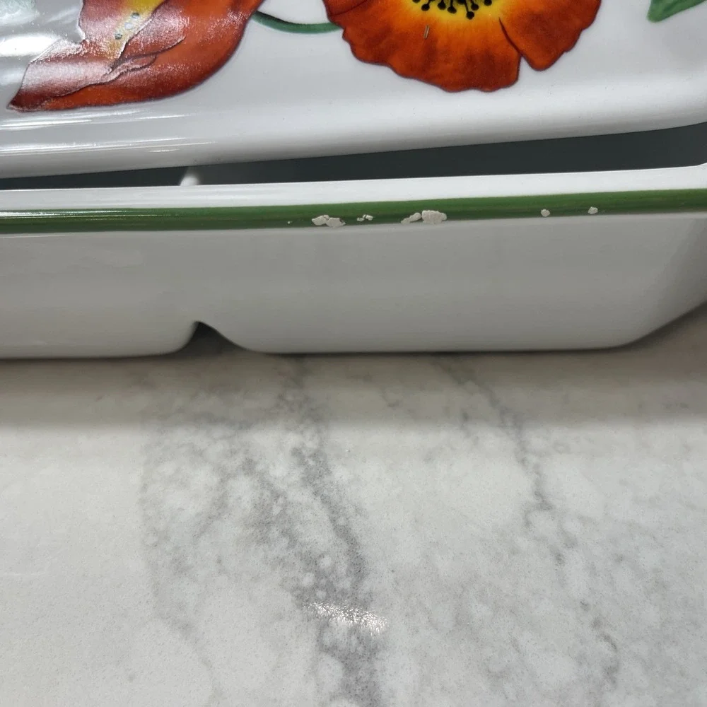 Vintage Cook Street Poppy Divided Covered Casserole Serving Dish